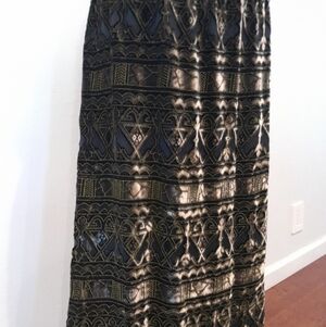 Vintage Chico's Design Art Deco Maxi Skirt with Upraised Gold Accents. Size 3